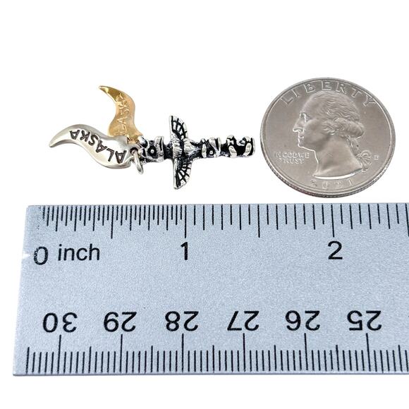 Vintage Sterling Silver 925 Gold Tone Alaska Pennant Totem Pole Charm Pendant - Picture 6 of 7